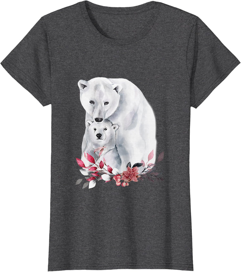 Mama Polar Bear and Baby Cub for Girls and Women T-Shirt - Dark Heather Grey