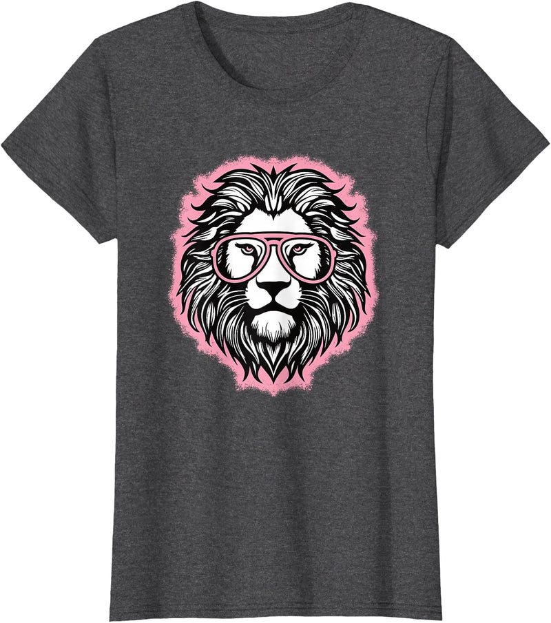 BALARI Cute Pink Lion Wild Animal Lion Lover Women Girls T-Shirt - Dark Heather Grey
