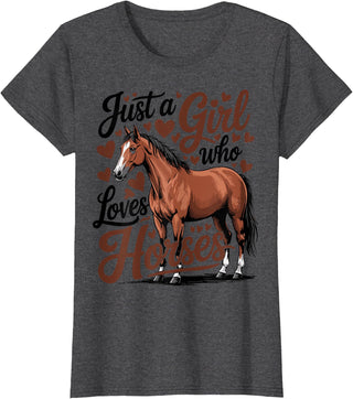 Funny Horse lover Horse Riding Just a Girl Who Loves Horses T-Shirt - Dark Heather Grey