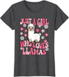 KATYLIN Just A Girl Who Loves Llamas Llama Lover Girls Kids T-Shirt - Dark Heather Grey
