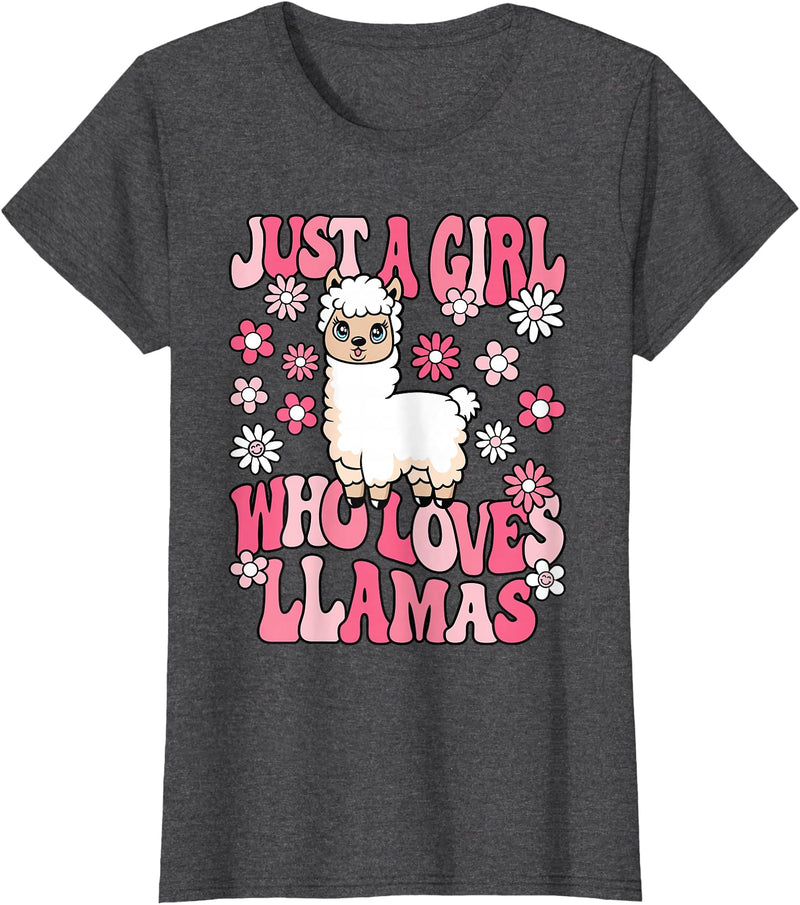 KATYLIN Just A Girl Who Loves Llamas Llama Lover Girls Kids T-Shirt - Dark Heather Grey