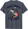 Make America Fish Again Largemouth Bass Patriotic Men Make America Fish Again 4th July Fish Patriotic USA Flag T-Shirt - Heather Blue