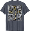 Camo Cross Fishing Faith Christian 2 Sided Hunting Fishing Cross Camo Faith Christian Fisherman Hunter T-Shirt - size chart