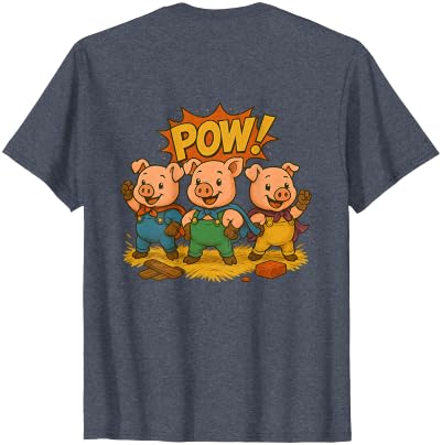Three Hero Pigs Storytime Legends Bad Wolf in personalized costume 3 Pigs on the back T-Shirt - size chart