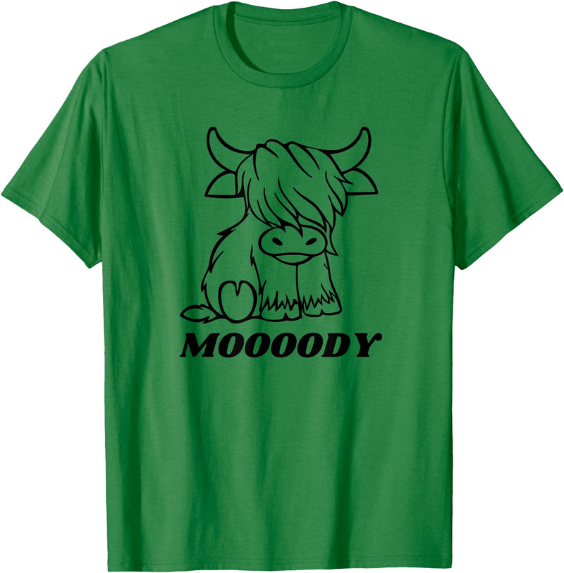 Scottish Highland Cow Im Moody Cow Moody Funny Moooody Cow Pun Scottish Cows T-Shirt - Kelly Green