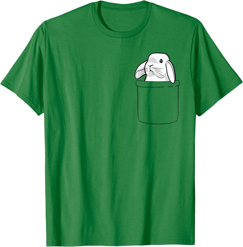 Rabbit Pocket Cute Bunny Women Girls Boys Kids Small T-Shirt in Kelly Green