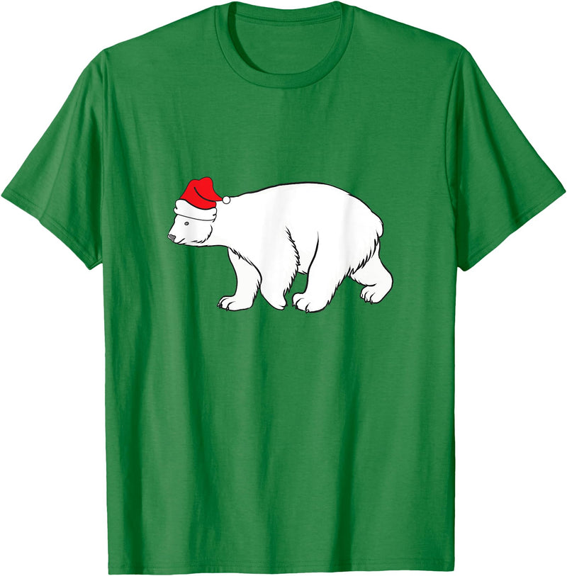 Polar Bear Xmas Pajama Polar Bear With Santa Hat Xmas Winter Christmas Pajama T-Shirt - Kelly Green