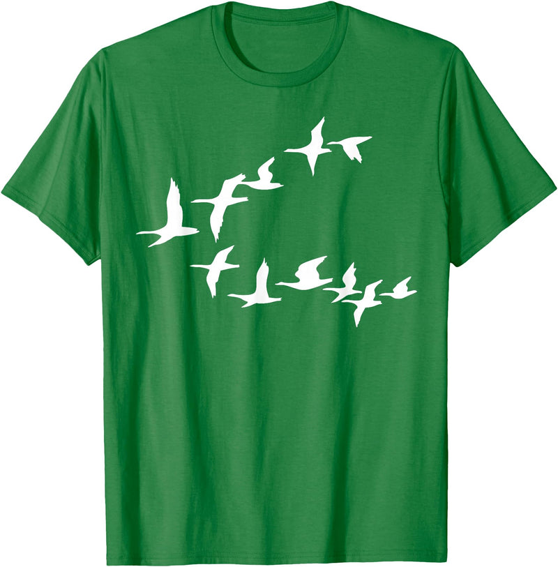 Marron Bear Birds In Flight, V Pattern Flock Of Geese T-Shirt - Kelly Green