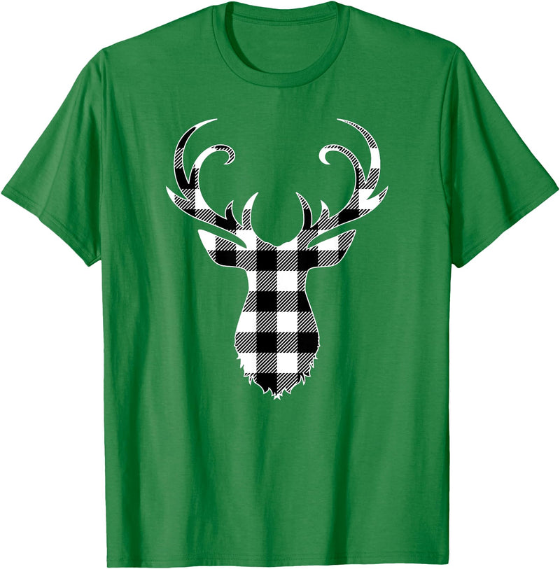 Buffalo Plaid Deer Clothing Co. by AAM Black & White Classic Christmas Buffalo Plaid Deer Head T-Shirt - Kelly Green