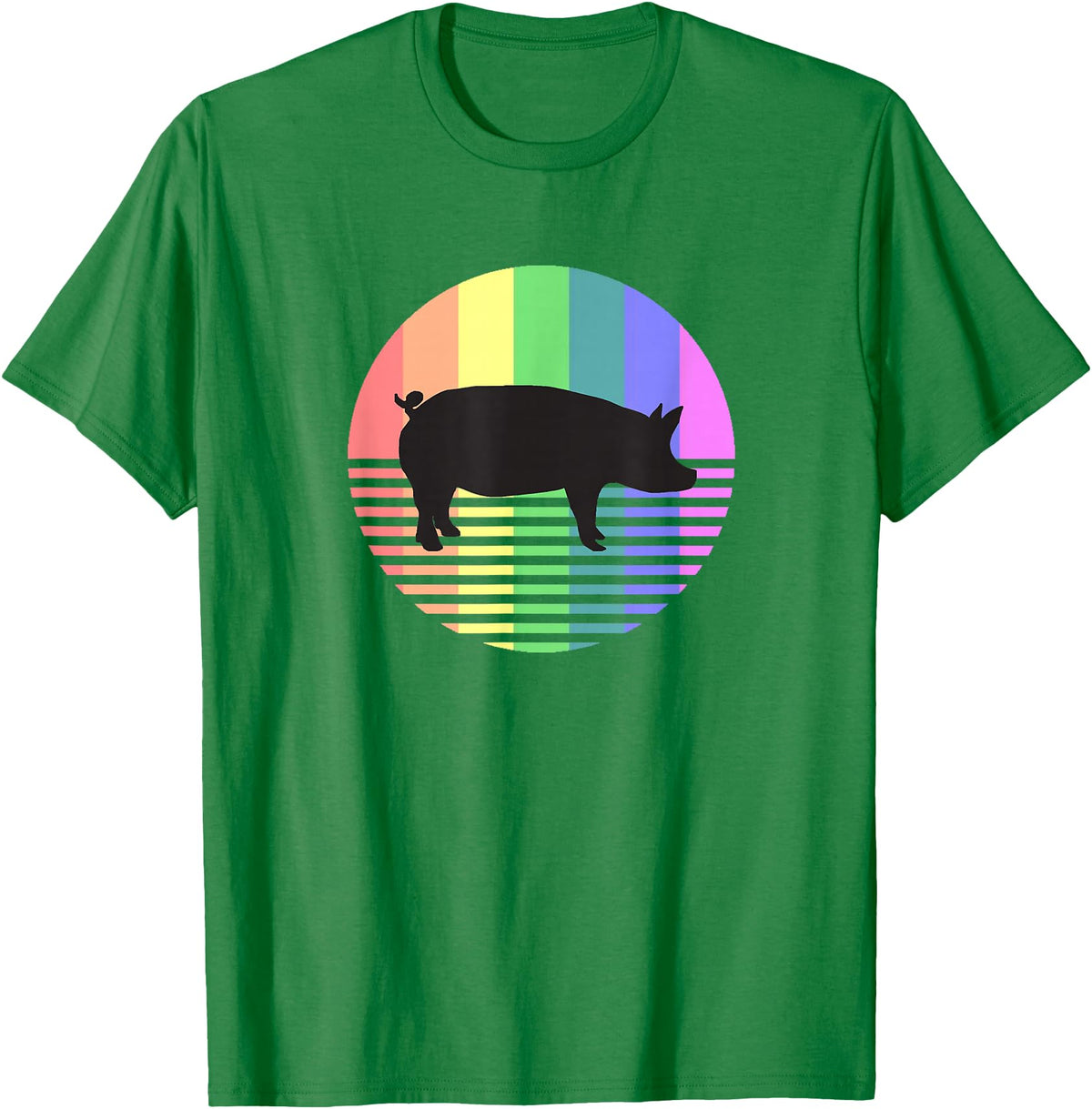Animal Pride Retro Pig Gay Pride Vintage 80s Rainbow Pig Farm Animal Gift T-Shirt - Kelly Green