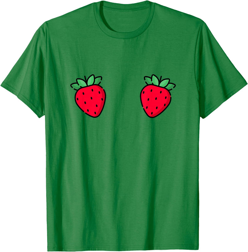 Fruit Boobs Co Strawberry Fruit Boobs Funny Summer Food T-Shirt - Kelly Green
