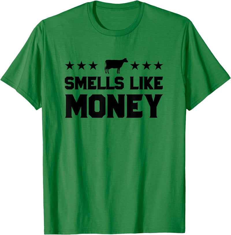 Calf to Cow Farming Apparel Smells Like Money Retro 90s Dairy Farm Gift Shirt T-Shirt - Kelly Green