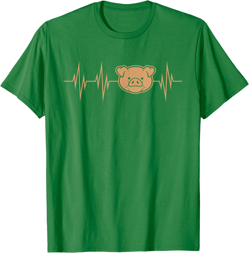 Cute Pulse Line Animal Lover Outfit Men Women Kids I Love My Pig Heart Valve Heartbeat Funny Barn Farmer Gift T-Shirt - Kelly Green