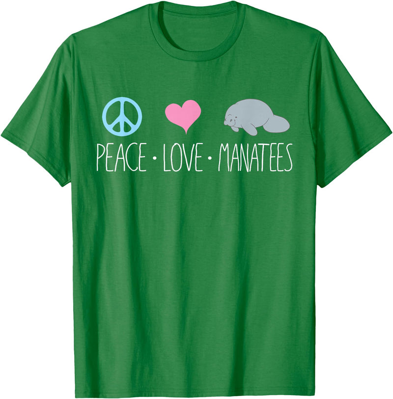 Sea Cows Tees Cute Manatee TShirt, Peace Love Manatees Chubby Sea Cow T-Shirt - Kelly Green