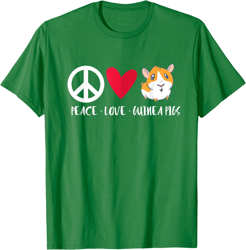 Pet Guinea Pig Owner Apparel Co. Peace Love Guinea Pigs Cute Furry Potato Pet Guinea Pig T-Shirt - Kelly Green