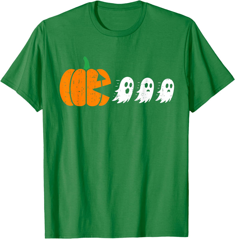 Funny Halloween Tees for Men Women Kids. Funny Gamer Pumpkin Eating Boo Halloween Men Kids Boys T-Shirt - Kelly Green