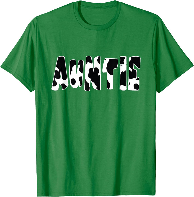 funny saying Gifts for Family Members and more Auntie Cow Print Cow Pattern T-Shirt, Black - Kelly Green