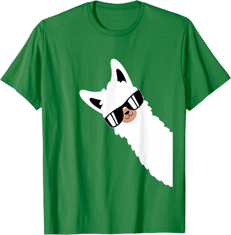 Funny Alpaca Apparel Lama Llama Alpaca with Sunglasses Lama Lover - Cool Lama T-Shirt - Kelly Green