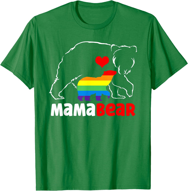 Funny Bear Family Gay LGBT Pride Rainbow Flag TLT Mama Bear Proud Mom Rainbow Flag LGBT Pride Mother's Day T-Shirt - Kelly Green