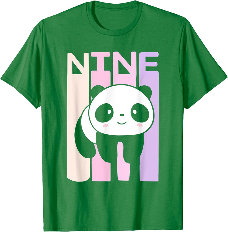 Kids 9 Year Old Cute Panda Bear Birthday Decoration Party T-Shirt - Kelly Green