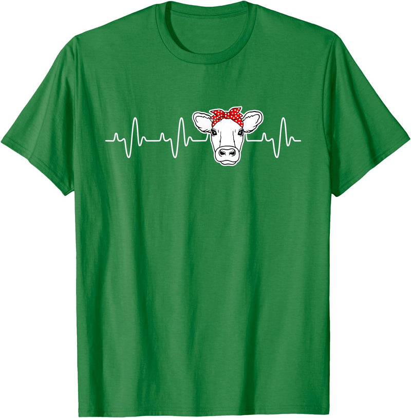 Cute Cow Lover funny DM Cattle Cow Heart Valve EKG Heartbeat, Cute Cow Lover funny T-Shirt - Kelly Green