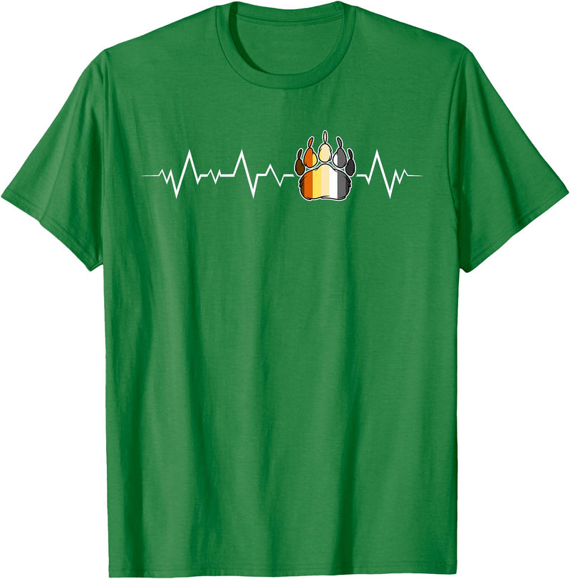 Bear Community Bear Brotherhood Gay Men Gifts Gay Bear Pride Heartbeat Paw Minimal Bear Flag T-Shirt - Kelly Green