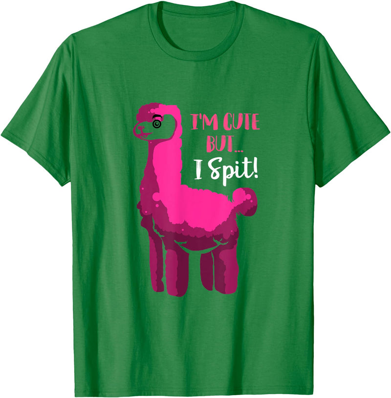 Funny Llama Gifts Lama Costume Adult Llama Party Im Cute But I Spit Llama T-Shirt - Kelly Green