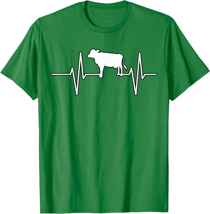 Animal Funny Farmer Farmers Gift Cow Cattle Beef Heartbeat Funny T-Shirt - Kelly Green