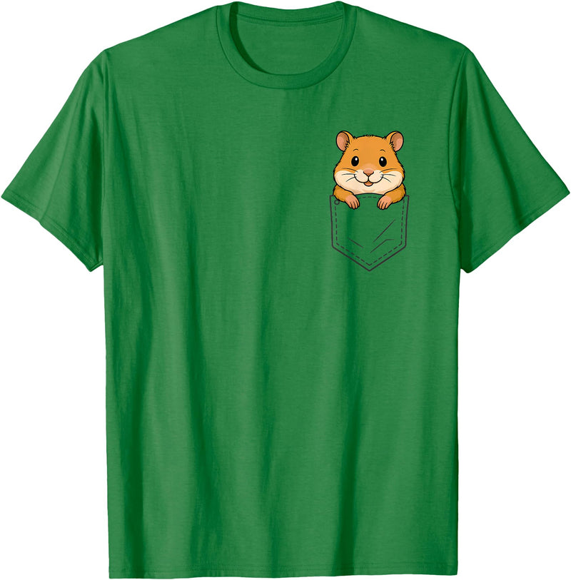 Funny Hamster Peeking in Pocket Animal Lover Men Women Kids T-Shirt - Kelly Green