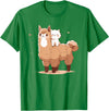 Kawaii Valentine Llama And Cat Design Cute Llama And Cat T-Shirt - Kelly Green