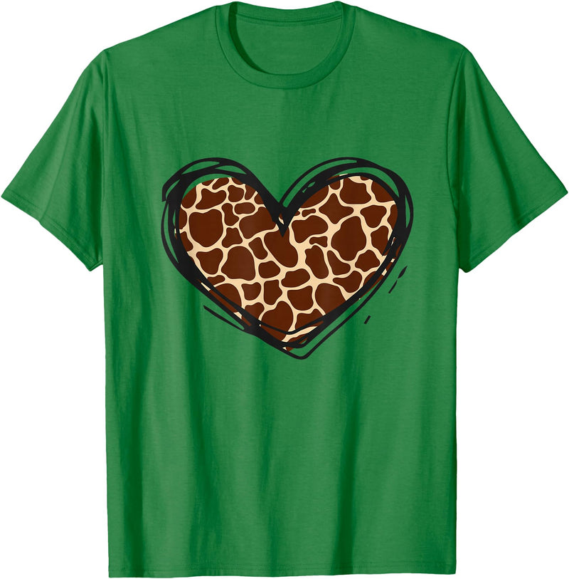 Giraffe Print Apparel Giraffe Heart Giraffe Print Clothes T-Shirt - Kelly Green