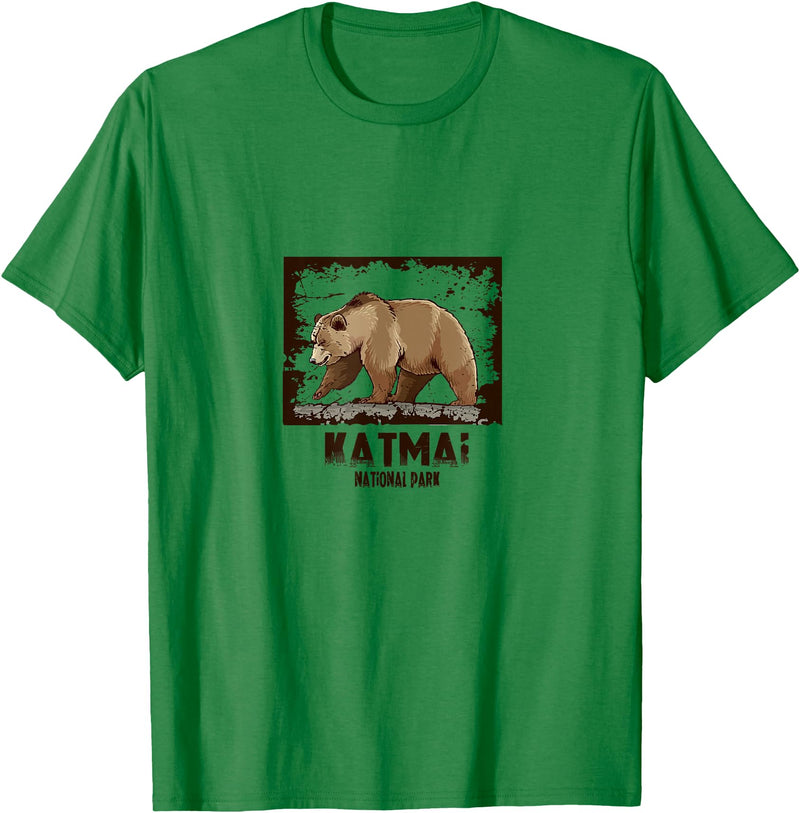 National Parks Nature Lovers Camping Apparel Katmai National Park Bear T-Shirt - Kelly Green