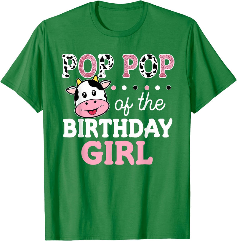 Cow Birthday Shirts For Family Men Women Cow Lover Pop Pop of The Birthday Girl Shirt Farm Cow Grandpa 1st T-Shirt - Kelly