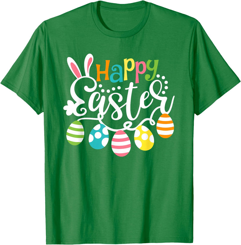 Happy Easter Bunny Rabbit Face Funny Easter Day Women Girls T-Shirt (Black) in Kelly Green