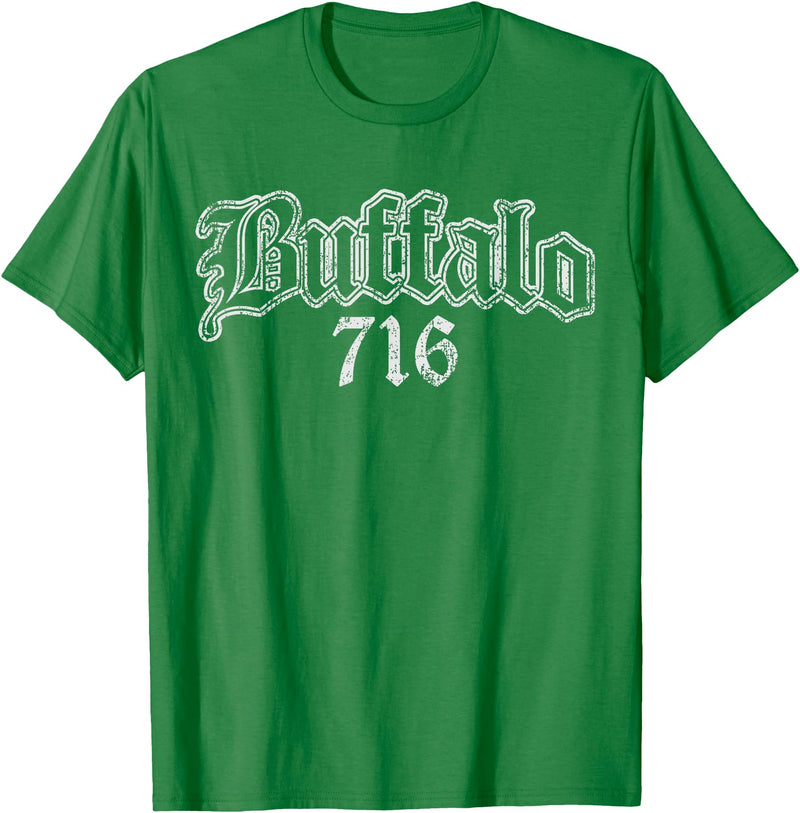 Buffalo NY by Kruzelly Vintage Buffalo New York 716 T-Shirt - Kelly Green