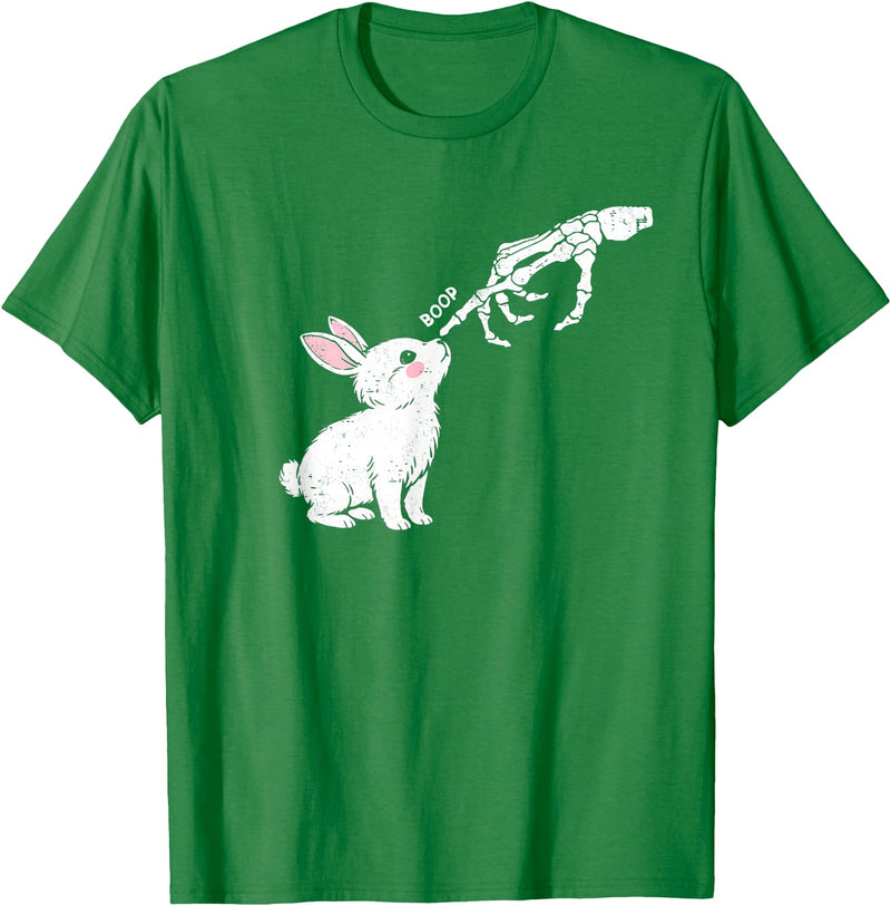 Cute Skeleton Hand Boop Bunny Rabbit Funny Easter Day T-Shirt in Kelly Green