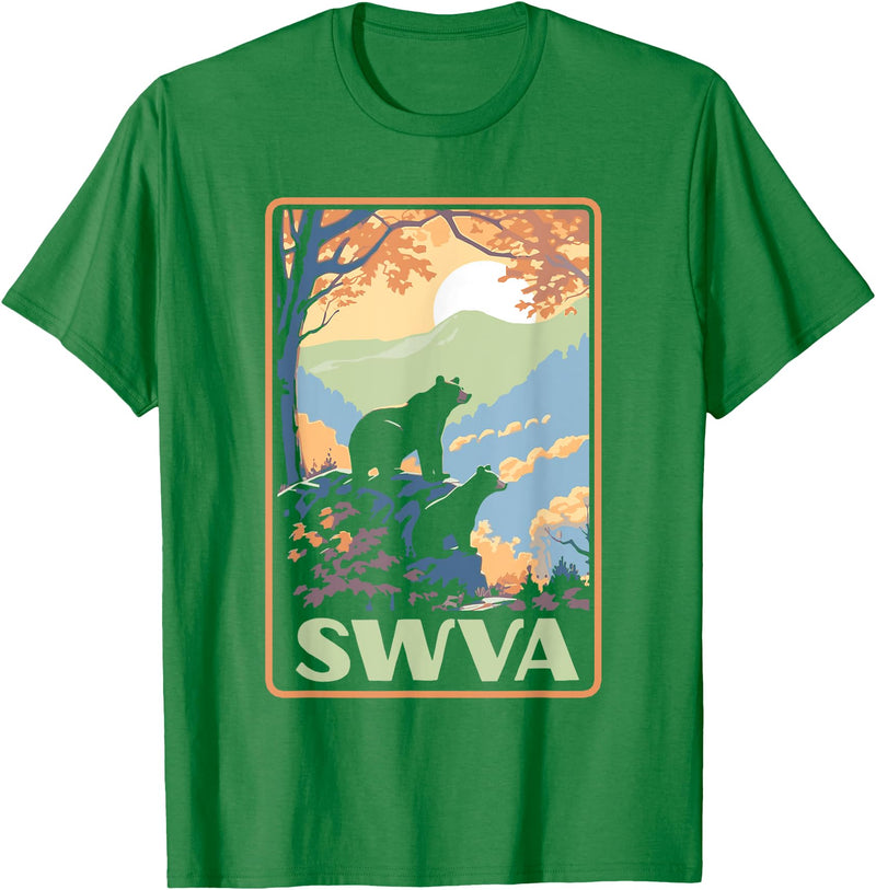 Giant Step Design Co. SWVA Southwest Virginia Black Bears Vintage Parks Poster T-Shirt - Kelly Green