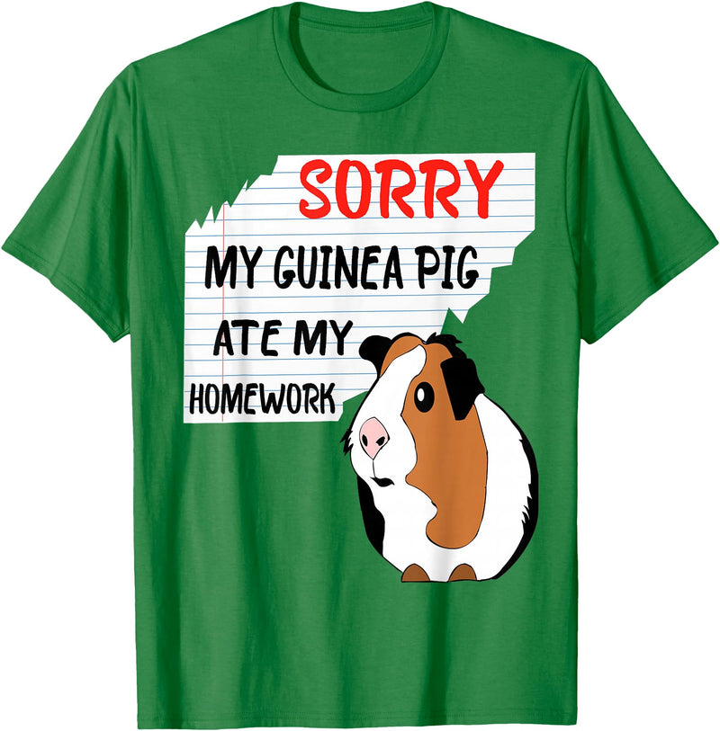 Funny Back to School Sorry My Guinea Pig Ate My Homework School Funny Guinea Pig T-Shirt - Kelly Green