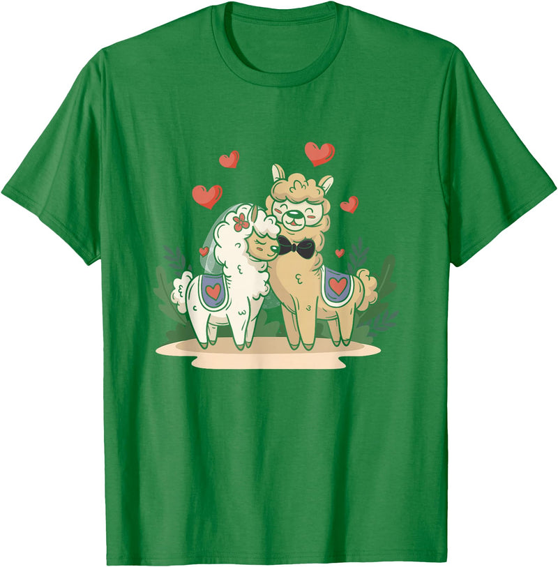 Llama Bride and Groom Wedding Matching Couple Llama Bride and Groom Wedding Art Matching Couple Loving T-Shirt - Kelly Green