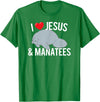 Sea Cows Tees I Love Jesus and Manatees, Cute Christian Manatee T Shirt T-Shirt - Kelly Green