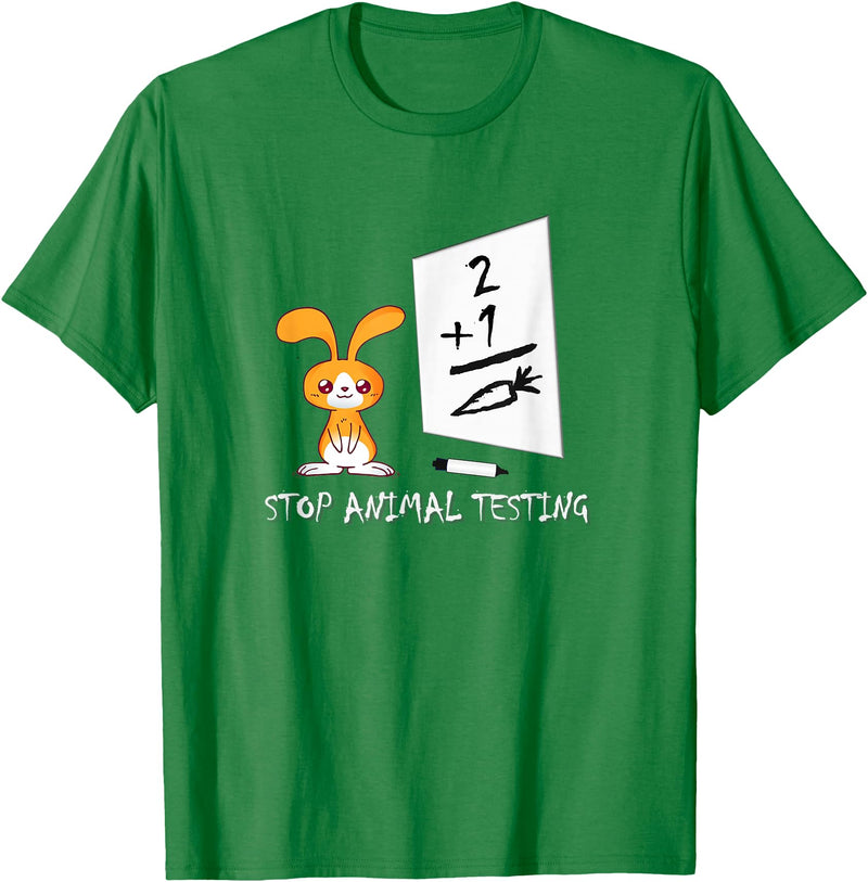 Cute Rabbit Bunny Stop Animal Testing Funny Kawaii T-Shirt in Kelly Green