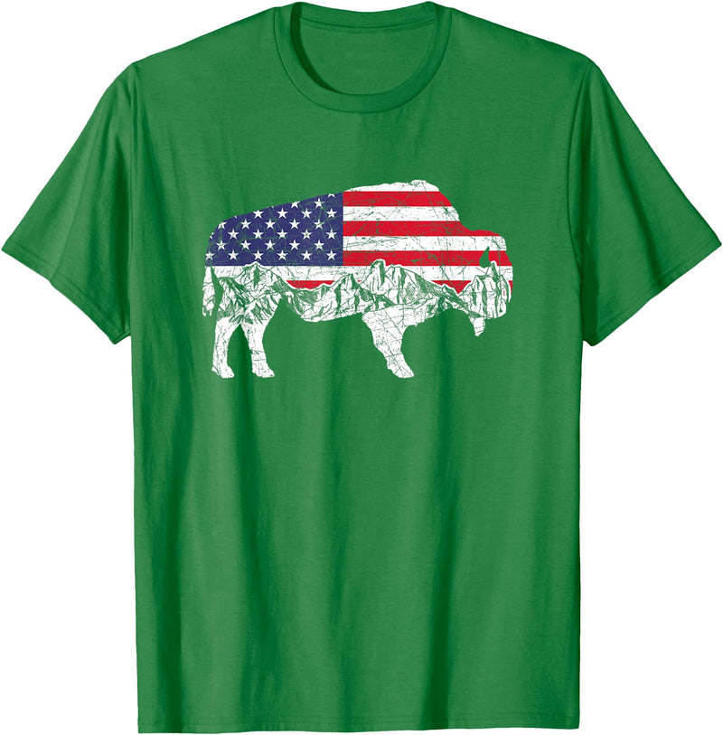Gift for Animal Lovers & Fans Buffalo 4th Of July Patriotic US Flag American Buffalo Women Kids Men T-Shirt - Kelly Green