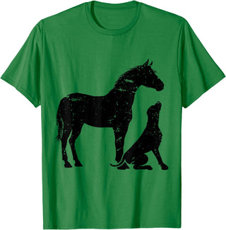 Horse And Dog Companions Forever Horse and Dog Silhouette Love Harmony T-Shirt - Kelly Green