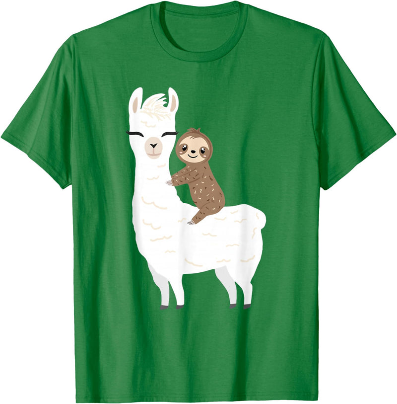 Sloth & Llama Animal Gifts Sloth Riding Llama Shirt Funny Birthday Gift for Boy, Girl T-Shirt - Kelly Green