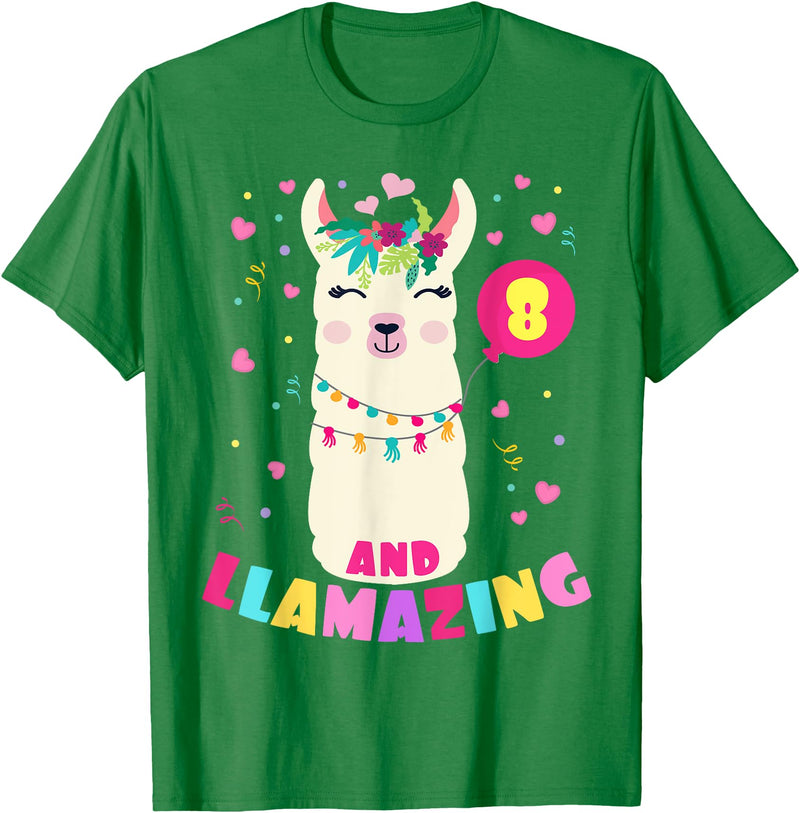 Llamazing Birthday Party Outfit Llama Lovers Llamazing 8 Years Old Girl Birthday Cute Llama Alpaca Kids T-Shirt - Kelly Green