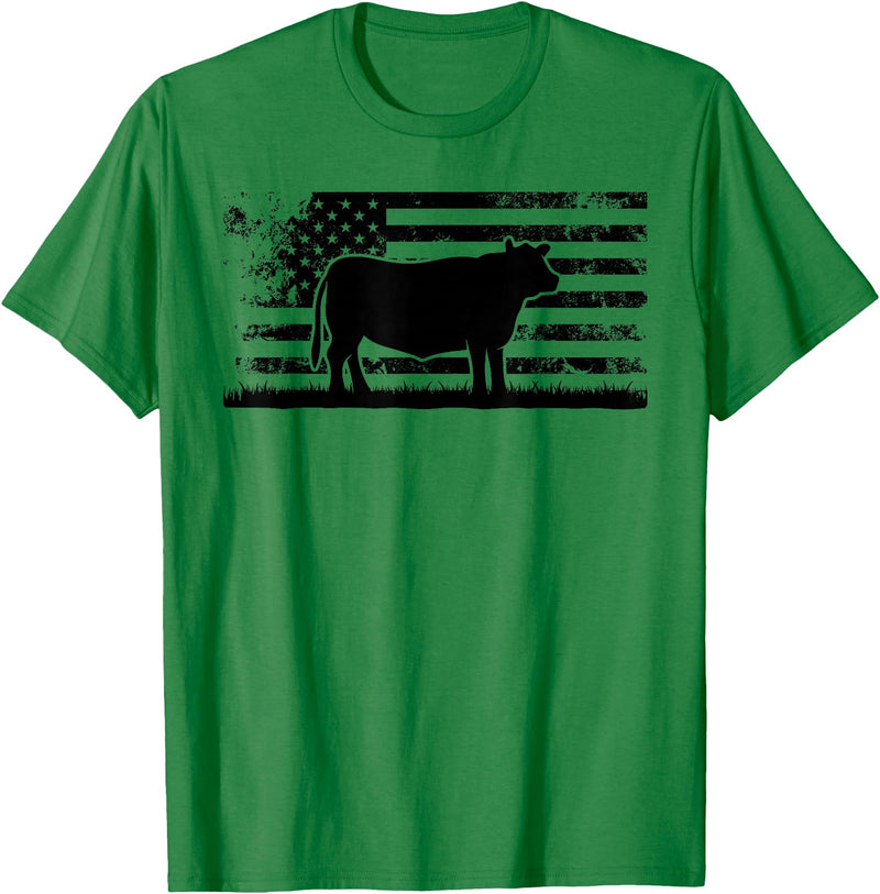 Funny Red Angus Rancher Gift for Cattle Lover USA American Flag - America Cow Red Angus Rancher T-Shirt - Kelly Green
