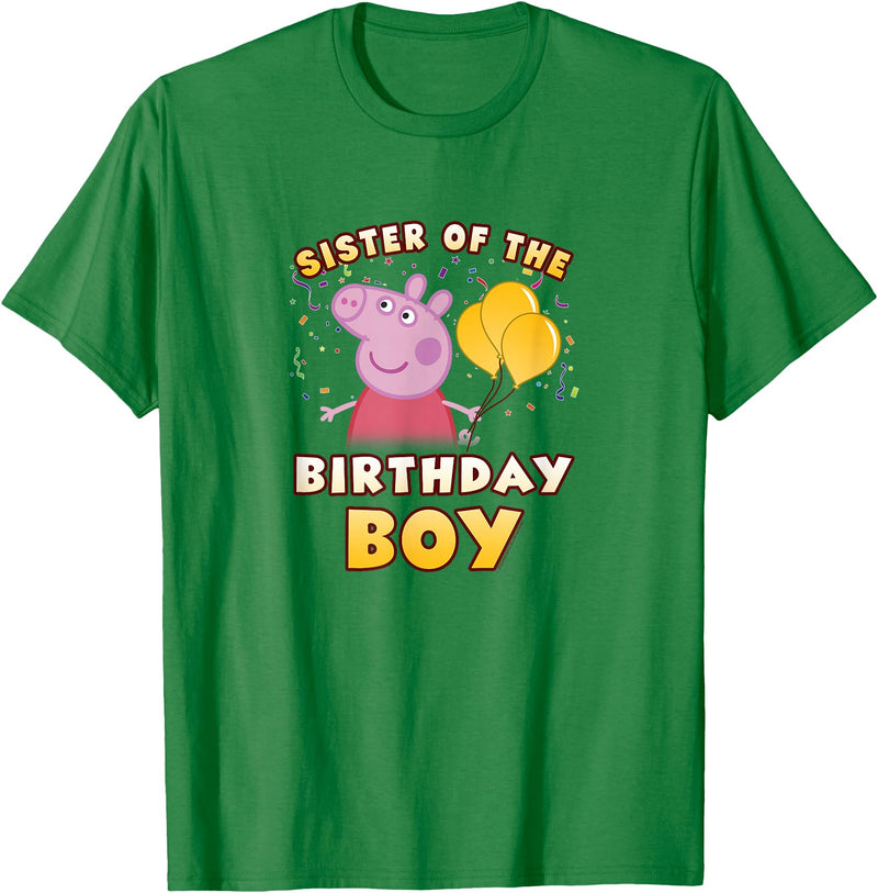 Peppa Pig Sister Of The Birthday Boy Holiday Confetti Logo T-Shirt - Kelly Green