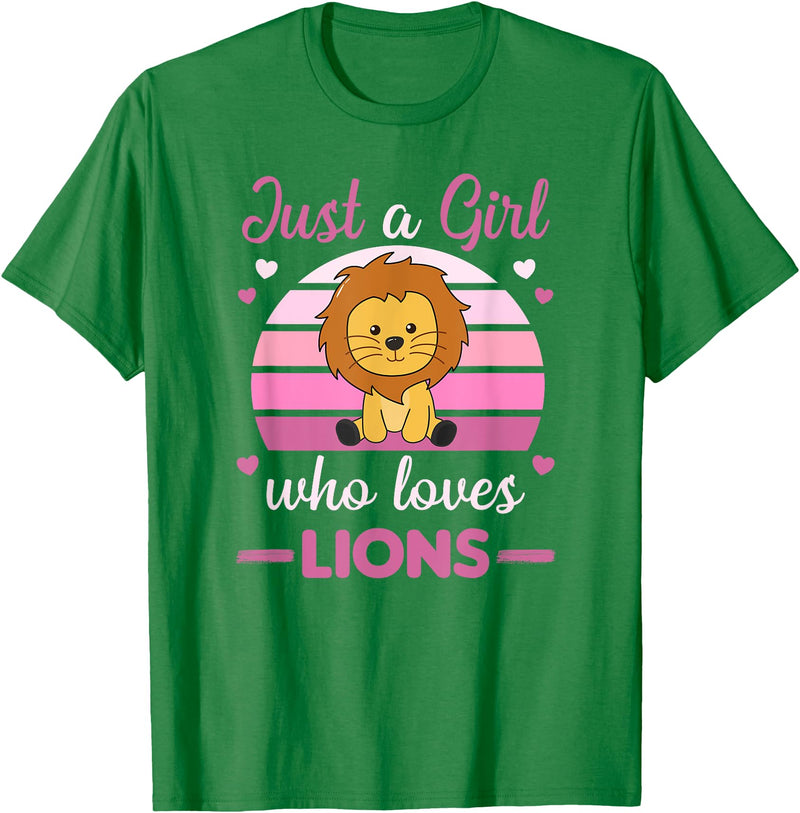 Favorite Animal Sweet Animals For Girls Just A Girl Who Loves Lions Cute Lion For Girls Lions T-Shirt - Kelly Green