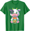 Bubble Milk Tea Cow Boba Tea Apparel Bubble Milk Tea Cow Cute Cow Drinking Boba Milk Tea T-Shirt - Kelly Green