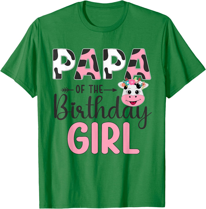 Cow Birthday Shirt For Family Men Women Cow Lover Papa of The Birthday Girl Farm Cow 1 St Birthday Girl T-Shirt - Kelly Green